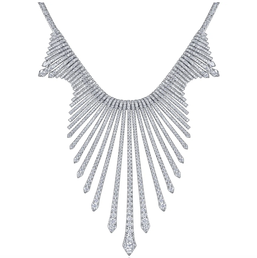 18K White Gold Graduating Spikes Diamond Statement Necklace
